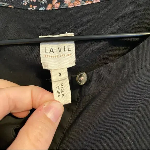 Rebecca Taylor La Vie Black Floral Long Sleeve Blouse Small